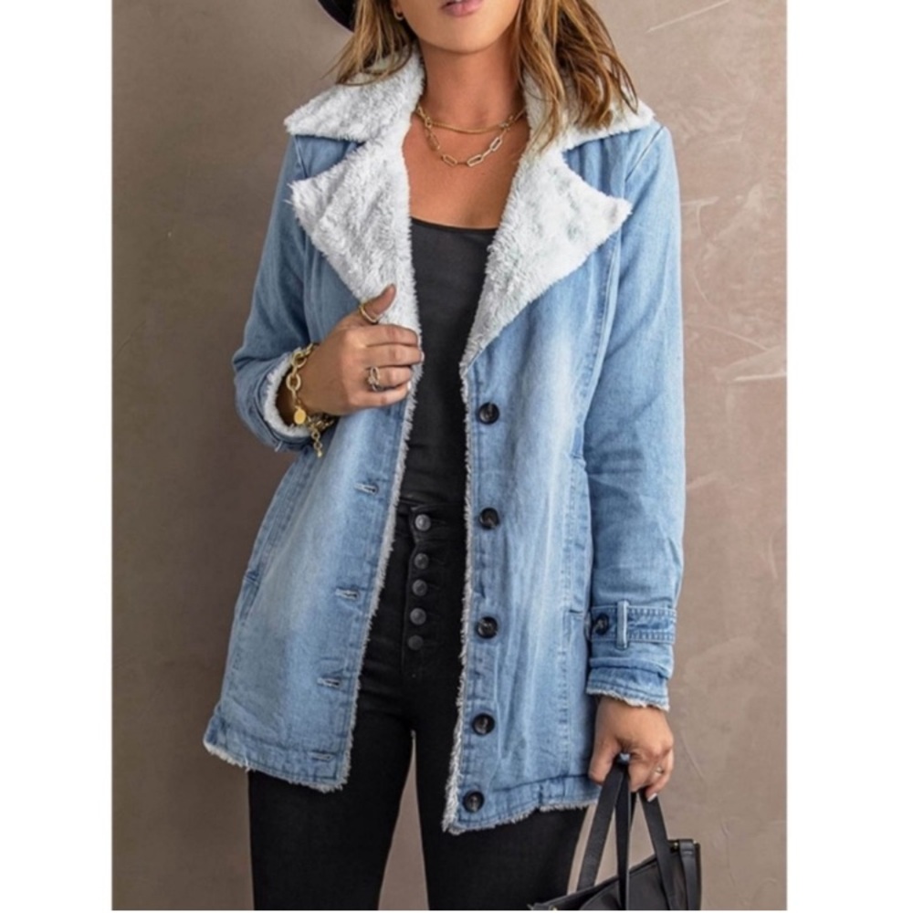 New Button down Fleet Long jean jacket